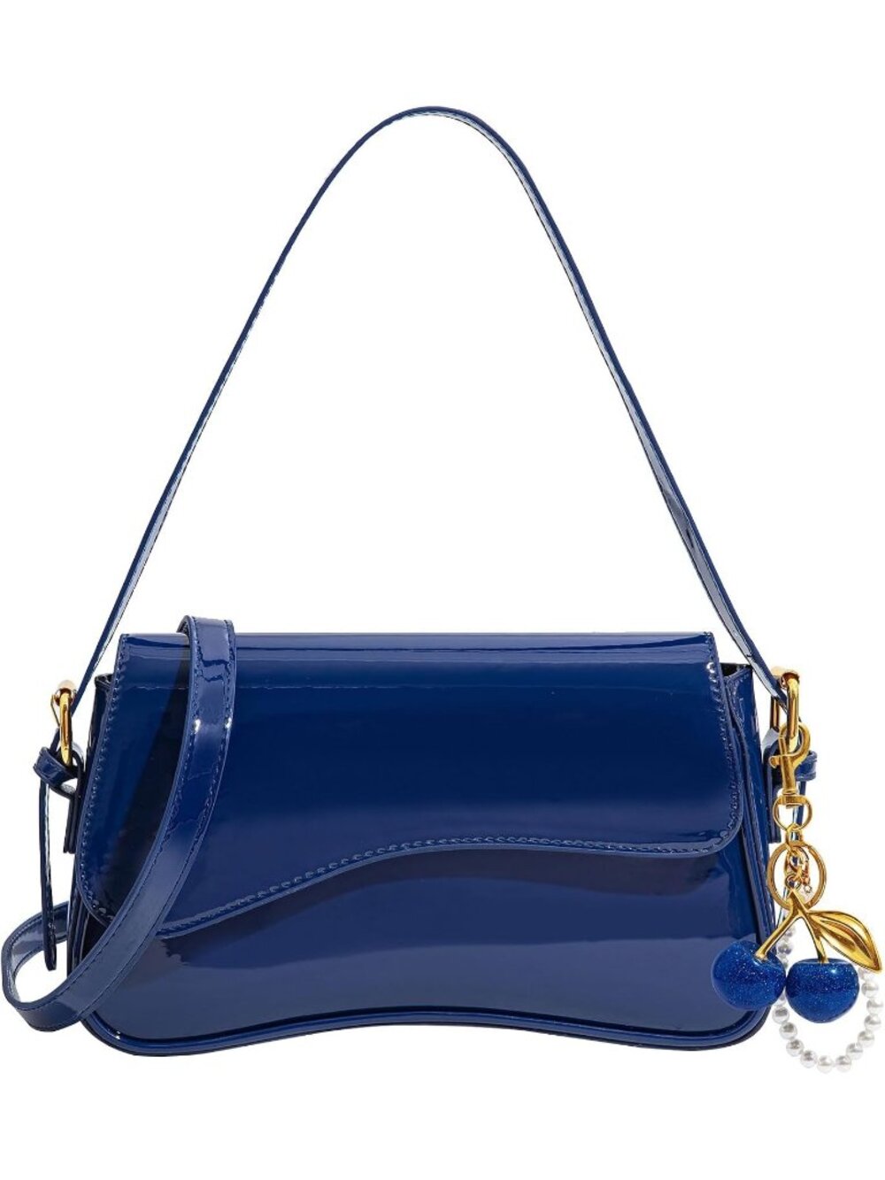 Women's Royal blue Hobo Bags with Cherry Pendant Crossbody Classic Shoulder Bag